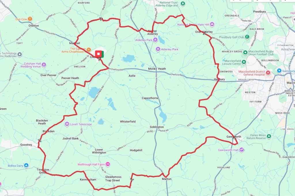 Jodrell Bank and Alderley Edge Cycle Route