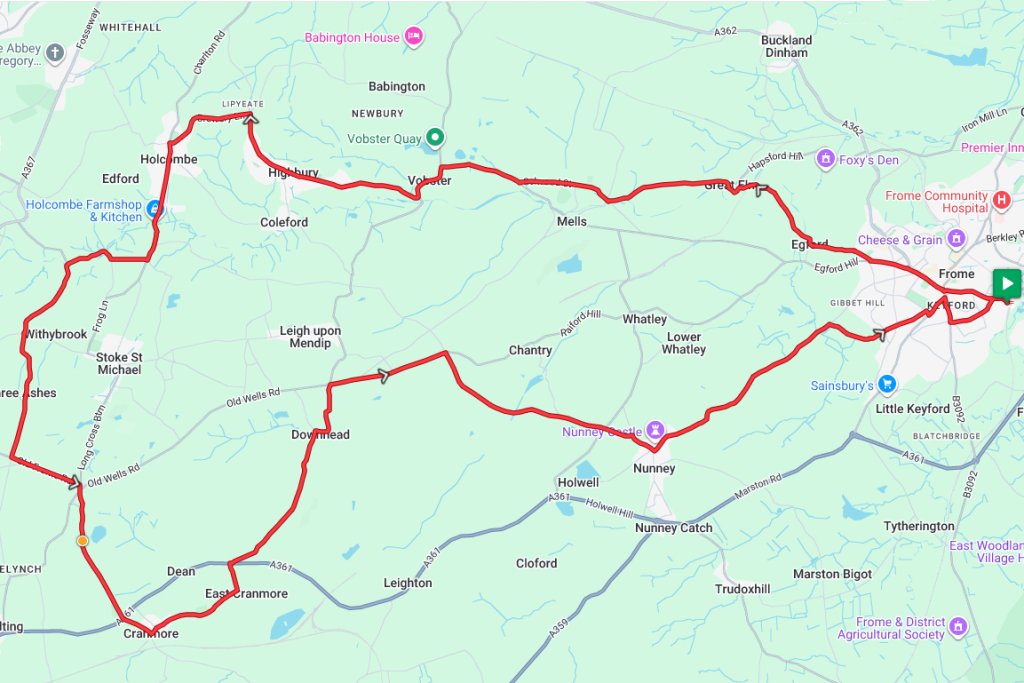 Cycling Route around Frome and Cranmore in Somerset