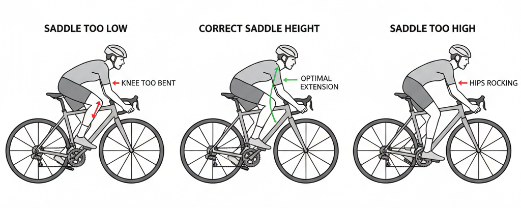 A diagram showing the positions on a bike with different saddle heights