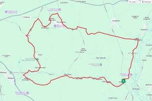 A cycling route map starting at Mottisfont in Hampshire