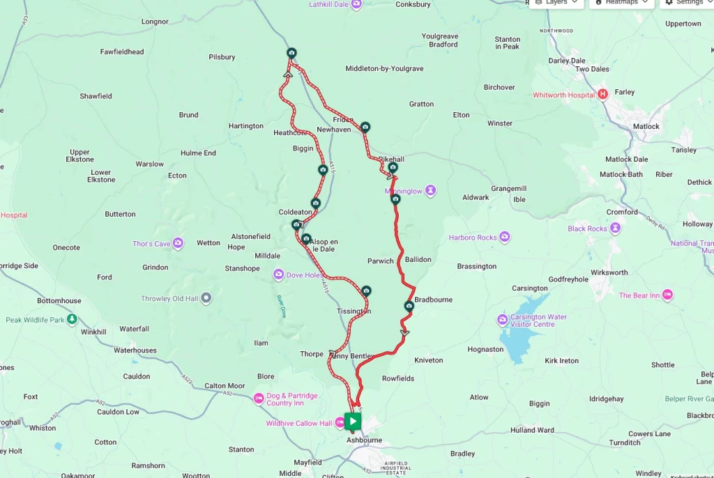 A map of a cycle route based on the Tissington Trail
