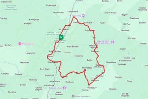 A map of a cycle routing starting in Church Stretton