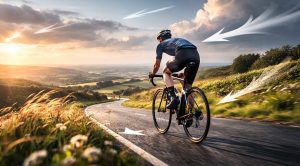 a picture showing the technique for cycling in a cross wind