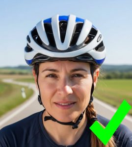 A picture showing the correct fit for cycling helmets