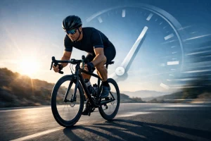 A picture of a cyclist increasing his cycling fitness against the clock