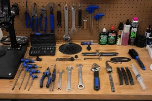 A collection of cycling tools to help maintain a bicycle