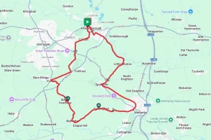 Map of a Cycling Route Starting in Knaresborough