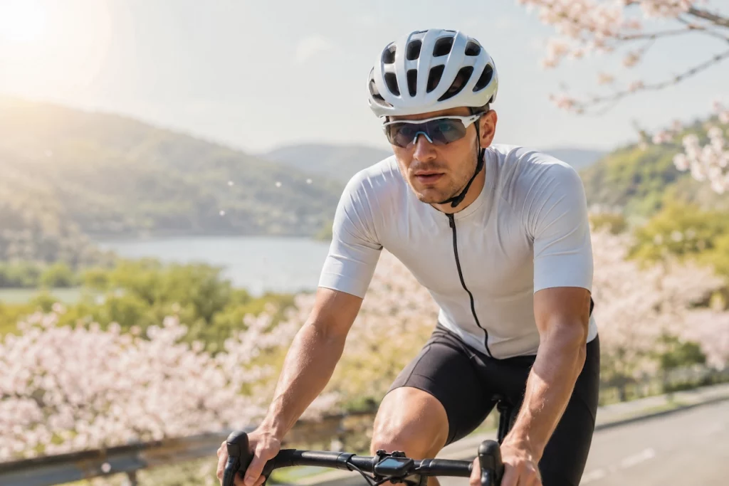 A picture showing a cyclist during allergy season