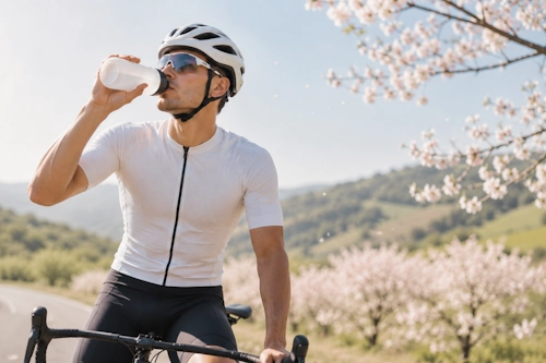 a picture of a cyclist taking a drink during allergy season