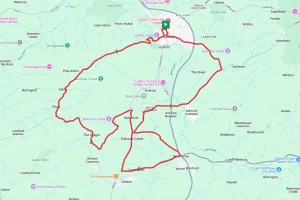A map of a cycle route starting and finishing in Ludlow