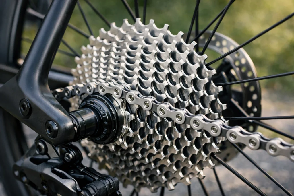 a picture of a clean drivetrain on a bicycle
